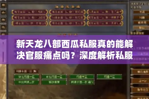 新天龙八部西瓜私服真的能解决官服痛点吗？深度解析私服爆火六大真相