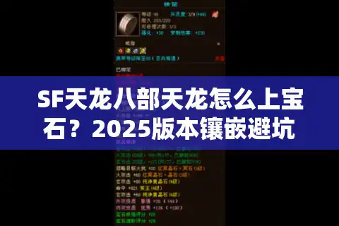 SF天龙八部天龙怎么上宝石？2025版本镶嵌避坑指南