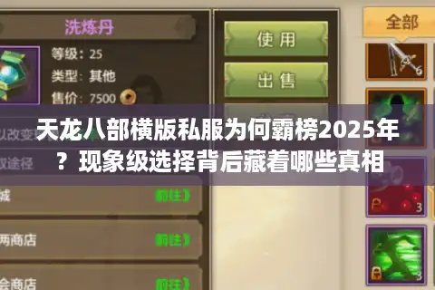 天龙八部横版私服为何霸榜2025年？现象级选择背后藏着哪些真相