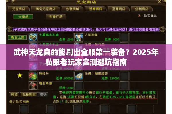 武神天龙真的能刷出全服第一装备？2025年私服老玩家实测避坑指南