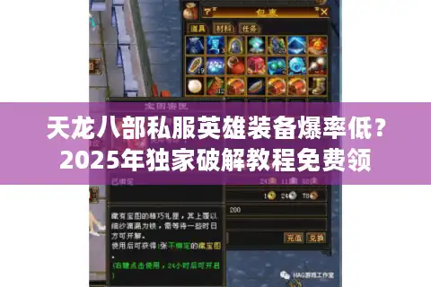 天龙八部私服英雄装备爆率低？2025年独家破解教程免费领