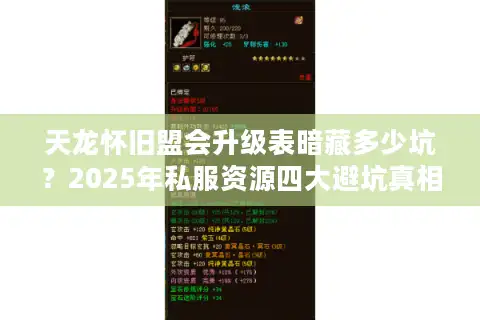天龙怀旧盟会升级表暗藏多少坑？2025年私服资源四大避坑真相