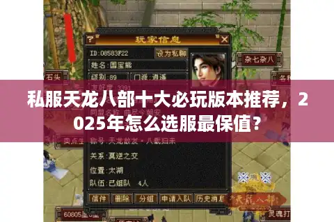 私服天龙八部十大必玩版本推荐，2025年怎么选服最保值？
