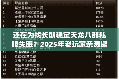 还在为找长期稳定天龙八部私服失眠？2025年老玩家亲测避坑指南