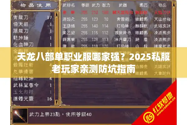 天龙八部单职业服哪家强？2025私服老玩家亲测防坑指南