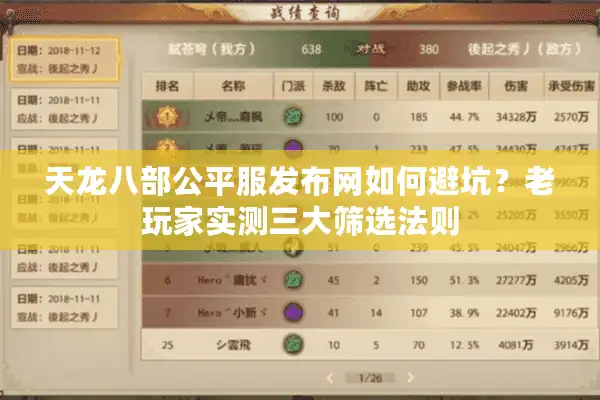 天龙八部公平服发布网如何避坑？老玩家实测三大筛选法则