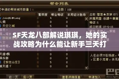 SF天龙八部解说琪琪，她的实战攻略为什么能让新手三天打通副本？
