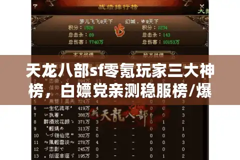 天龙八部sf零氪玩家三大神榜，白嫖党亲测稳服榜/爆率榜/福利榜