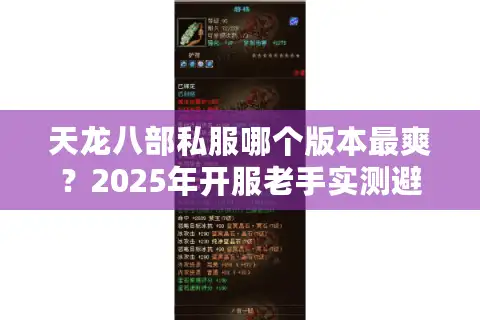 天龙八部私服哪个版本最爽？2025年开服老手实测避坑手册