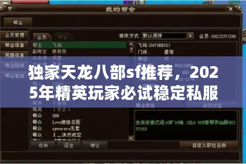 独家天龙八部sf推荐，2025年精英玩家必试稳定私服清单
