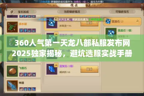 360人气第一天龙八部私服发布网2025独家揭秘，避坑选服实战手册