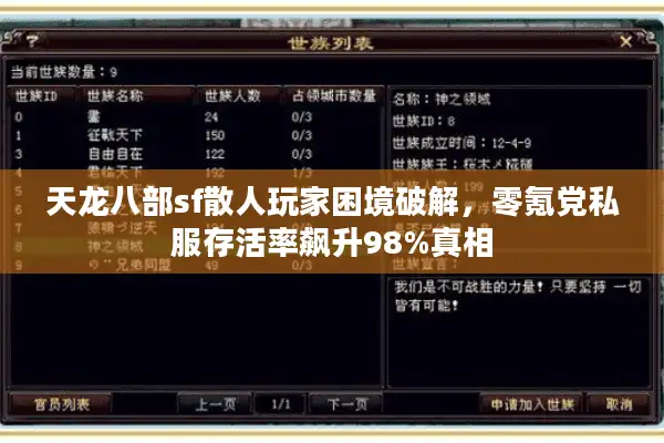 天龙八部sf散人玩家困境破解，零氪党私服存活率飙升98%真相