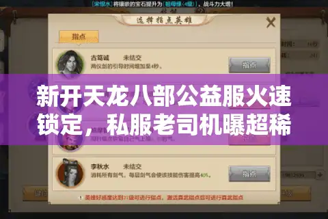 新开天龙八部公益服火速锁定，私服老司机曝超稀有福利服坐标