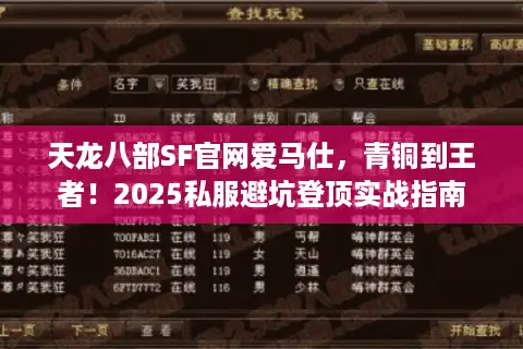 天龙八部SF官网爱马仕，青铜到王者！2025私服避坑登顶实战指南