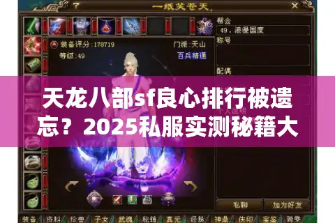 天龙八部sf良心排行被遗忘？2025私服实测秘籍大曝光