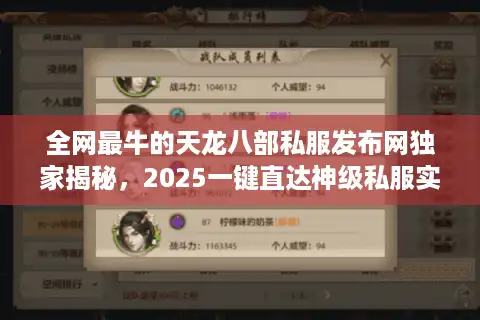 全网最牛的天龙八部私服发布网独家揭秘，2025一键直达神级私服实战宝典