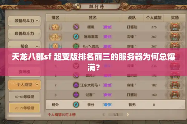 天龙八部sf 超变版排名前三的服务器为何总爆满？