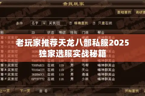 老玩家推荐天龙八部私服2025独家选服实战秘籍