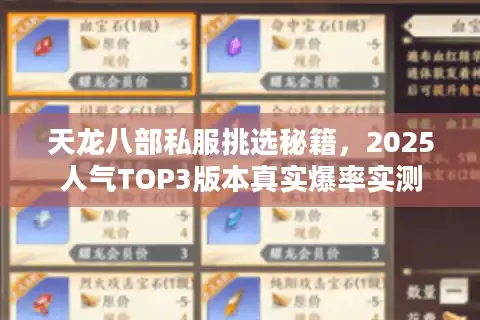 天龙八部私服挑选秘籍，2025人气TOP3版本真实爆率实测