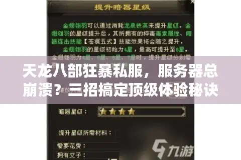 天龙八部狂暴私服，服务器总崩溃？三招搞定顶级体验秘诀！