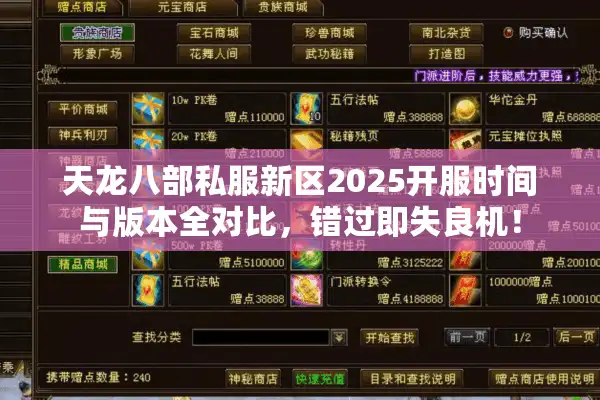 天龙八部私服新区2025开服时间与版本全对比，错过即失良机！