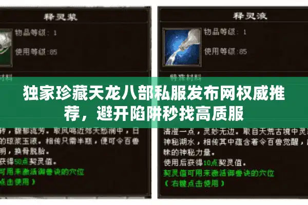 独家珍藏天龙八部私服发布网权威推荐，避开陷阱秒找高质服