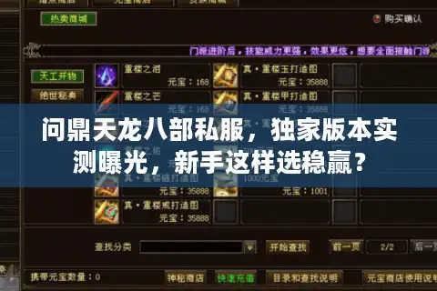 问鼎天龙八部私服，独家版本实测曝光，新手这样选稳赢？