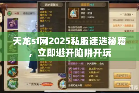 天龙sf网2025私服速选秘籍，立即避开陷阱开玩