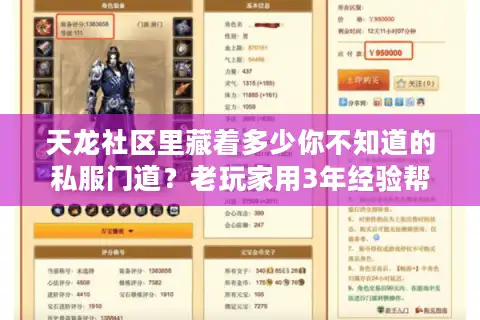 天龙社区里藏着多少你不知道的私服门道？老玩家用3年经验帮你避坑