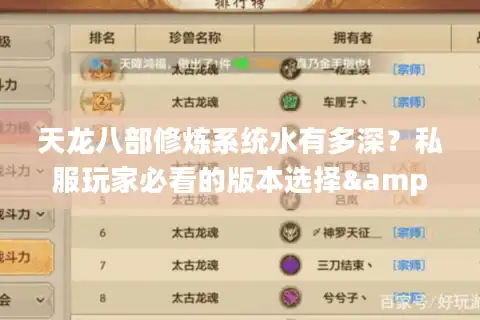 天龙八部修炼系统水有多深？私服玩家必看的版本选择&实战避坑指南