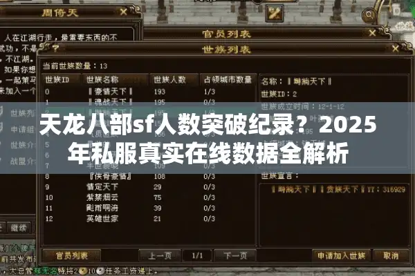 天龙八部sf人数突破纪录？2025年私服真实在线数据全解析