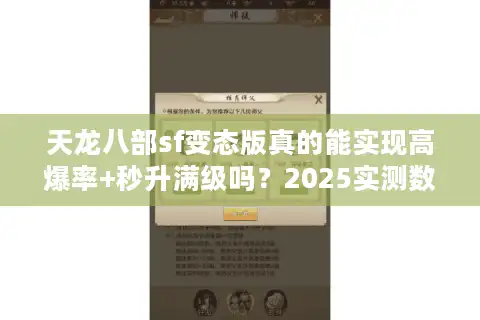 天龙八部sf变态版真的能实现高爆率+秒升满级吗？2025实测数据揭秘