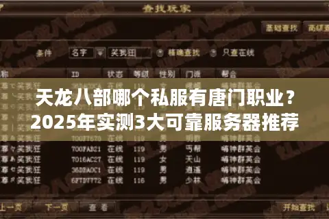 天龙八部哪个私服有唐门职业？2025年实测3大可靠服务器推荐