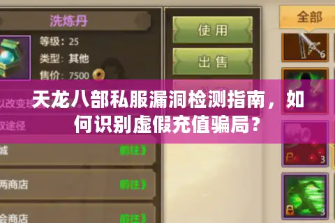 天龙八部私服漏洞检测指南，如何识别虚假充值骗局？