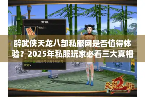 醉武侠天龙八部私服网是否值得体验？2025年私服玩家必看三大真相