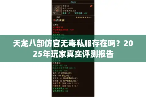 天龙八部仿官无毒私服存在吗？2025年玩家真实评测报告