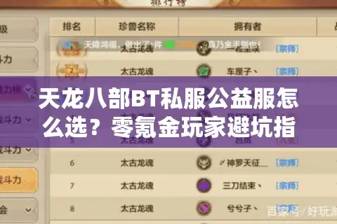 天龙八部BT私服公益服怎么选？零氪金玩家避坑指南