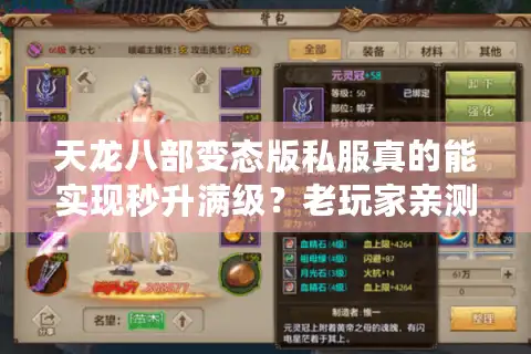 天龙八部变态版私服真的能实现秒升满级？老玩家亲测避坑指南