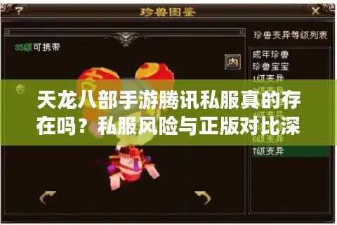 天龙八部手游腾讯私服真的存在吗？私服风险与正版对比深度解析
