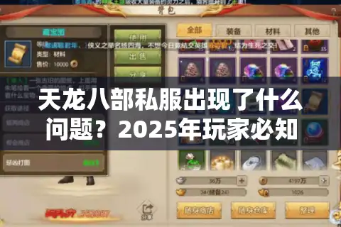 天龙八部私服出现了什么问题？2025年玩家必知的五大乱象