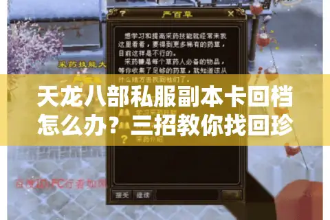 天龙八部私服副本卡回档怎么办？三招教你找回珍贵装备