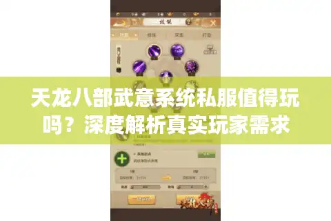 天龙八部武意系统私服值得玩吗？深度解析真实玩家需求