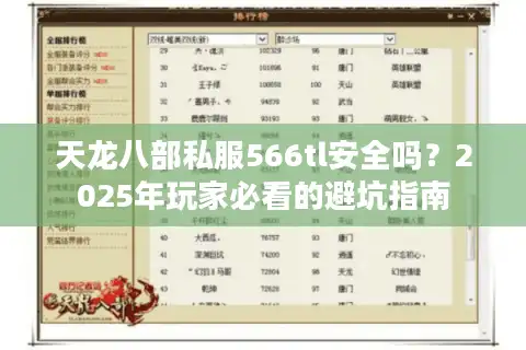 天龙八部私服566tl安全吗？2025年玩家必看的避坑指南