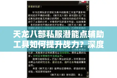 天龙八部私服潜能点辅助工具如何提升战力？深度解析实战技巧