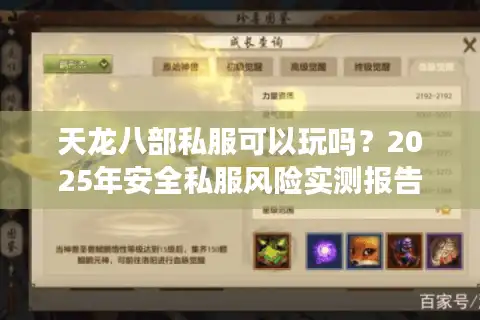 天龙八部私服可以玩吗？2025年安全私服风险实测报告