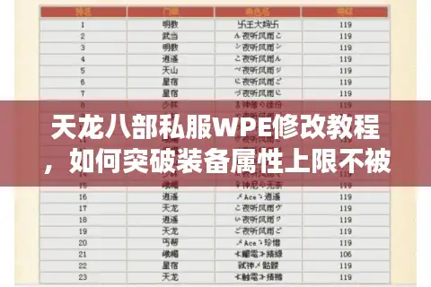 天龙八部私服WPE修改教程，如何突破装备属性上限不被封号？