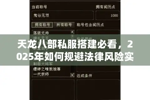天龙八部私服搭建必看，2025年如何规避法律风险实现稳定运营？