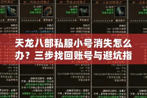 天龙八部私服小号消失怎么办？三步找回账号与避坑指南