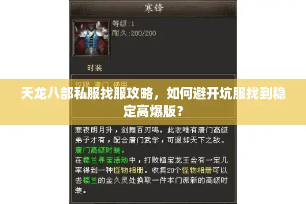 天龙八部私服找服攻略，如何避开坑服找到稳定高爆版？